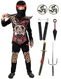 IBQ Dragon Ninja Costume for Kids Boys Halloween Costume Deluxe Ninja Kung Fu Warrior Cosplay Outfit Set with Accessories BQ030L