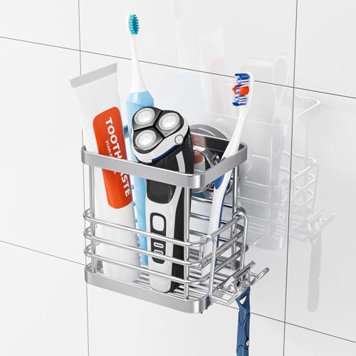 Image of TAILI Patented Suction Cup Toothbrush Holders for Bathrooms, Silver