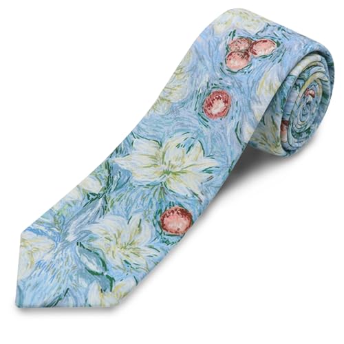Image of Cotton Floral Ties for Men 2.76 inch Men's Skinny Tie Linen Flower Printed Neck Tie for Wedding Dating Party