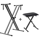 [page_title]-Yaheetech Keyboardständer Keyboardbank höhenverstellbar, Keyboard Set zusammenklappbar, Schwarz, Größen 54/61/76/88-keyboard