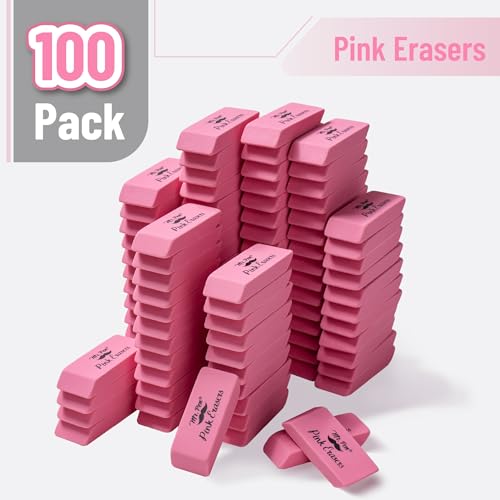 Image of Mr. Pen- Pink Pencil Eraser, 100 Pack, Large Latex Free Block Erasers for School, Office, Art Sketching, Homework, Exams, Clean Smudge-Free Correction