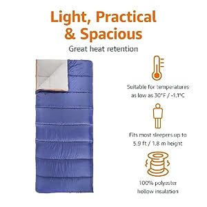 Amazon Basics 30°F Cool Weather Sleeping Bag for Adults, Warm and Comfortable, Compact Lightweight, 75" x 33", Blue — photo 3 of 6