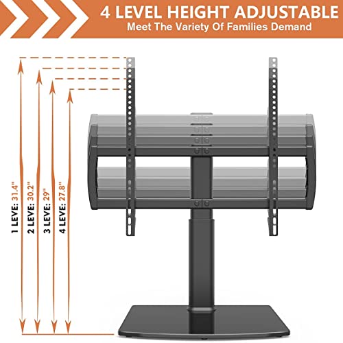 Image of Universal Tabletop TV Stand with Wall Mount for 32 to 70 inch 4 Level Height Adjustable, Heavy Duty Tempered Glass Base, Holds up to 110lbs Screens, HT03B-002