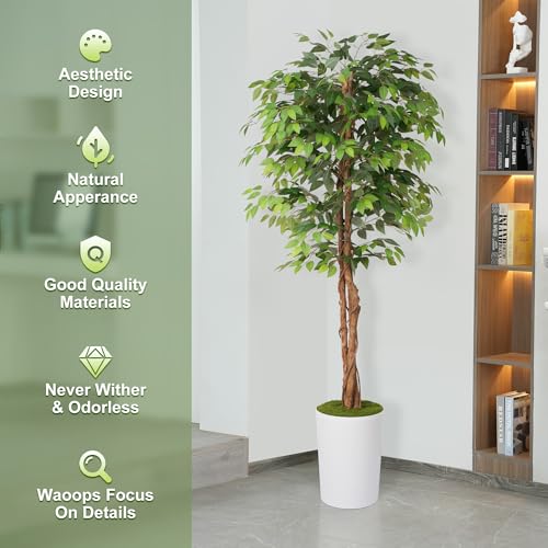 7Ft Artificial Ficus Tree in Large Tall Planter - Faux Indoor Plant with Realistic Wood Trunk - Large Tall Fake Plant for Home, Office, Living Room, Patio Decoration - Image 5