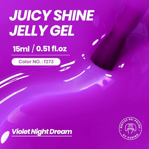 Image of Beetles Purple Gel Nail Polish, 15ML Clear Jelly Gel Polish Sheer Translucent Effect Neutral Nail Polish Soak Off UV Violet Night Dream Series French Nail Art Manicure Salon Gift for Women