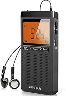 AM FM Portable Radio Personal Radio with Excellent Reception Battery Operated by 2 AAA Batteries with Stero Earphone, Large LCD Screen, Digtail Alarm Clock Radio