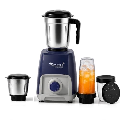 Image of Skystar Mixer Grinder Navystrom Powerful 750W Mixer For Kitchen With 4 Jars for Smoothie & Blending, Chutney Jar & Liquidizing Jar used as Wet Grinder & Blender 2 Years Warranty (Blue & Grey)