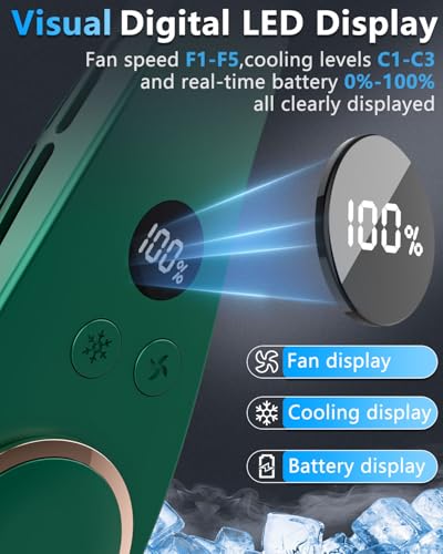 Image of Neck Fan with Cooling Plate-24H Quiet Powerful Fans that Blow Cold Air-5 Speed&Power LED Display-USB 5500mAh Bladeless Wearable Personal AC Cooler for Women,Men,Kids,Travel,Outside,Indoor Green