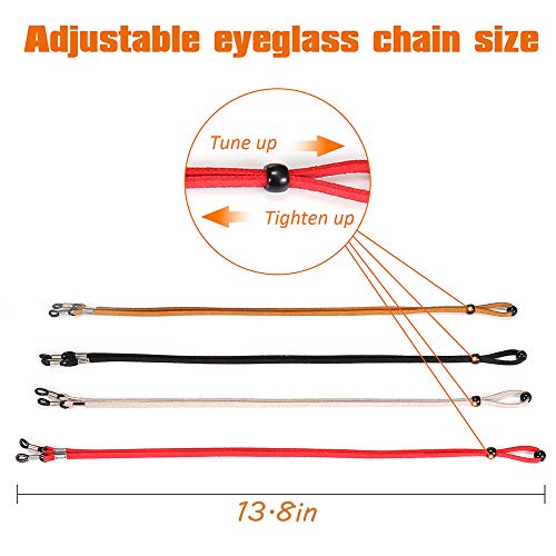 SCWJTF 4pcs Eyeglass Strap, Leather Eye Glasses Strap String Adjustable Eyeglass Chain Lanyard Eyewear Retainers, Sport Sunglass Glasses Holder Strap for Men Women，with Eyeglasses Cleaning Cloth