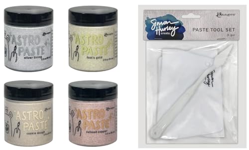 Ranger Ink Simon Hurley Create. Astro Paste Bundle and Paste Tool Set - Cookie Dough, Fool's Gold, Refined Copper, Silver Lining image 4