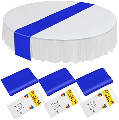 3 Pack Satin Table Runner Silver 12x108 Inch and 3 Disposable Plastic Tablecloths Waterproof Table Cover 54 x 108 Inch Rectangle Table Cloths for Party Decoration Thanksgiving Wedding Anniversary