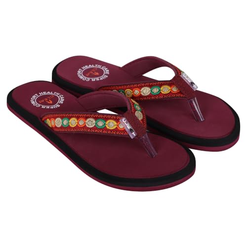 Image of Dashny Women's Comfortable Flip Flops | Soft Cushioned Footbed | Lightweight Anti-Skid Sole | Embroidered Toe Post Slippers | Comfortable Indoor & Outdoor Footwear