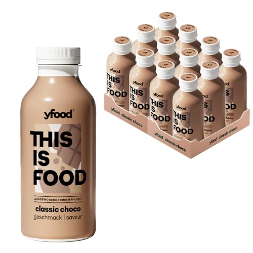 yfood Classic Choco, repas prêt à boire, THIS IS FOOD, substitut de repas, 30 g de protéines, 26 vitamines et minéraux (12 x 500 ml), goût chocolat
