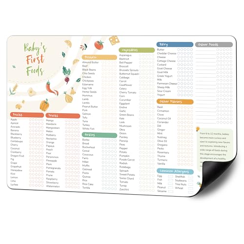 Image of BIROYAL Baby First Foods Tracker Fridge Magnet, Led Weaning Supplies, 12"x8" Dry Erase Daily Food Log, 101 Foods Checklist Before One, Baby Feeding Essentials, Vegetable