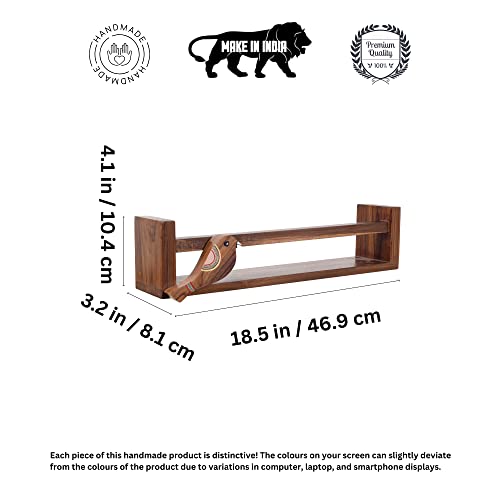 Image of AAKRITI ART CREATIONS | Floating Teak Wall Shelf for Powder Room Hand Towel Holder for Wash Basin | Towel Stand for Bathroom | Wooden Towel Stand for Counter Top | Set of 3 | 18.5X3.2X4.1