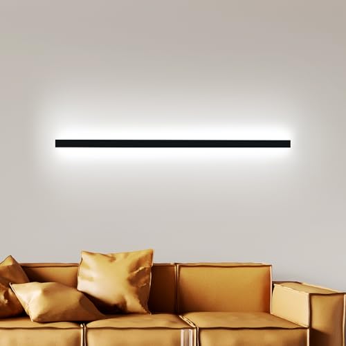 ZMH LED Wandleuchte Innen Wandlampe Schwarz - 100CM Wandbeleuchtung Wohnzimmer Modern Flurlampe Wand 32W Schlafzimmerlampe Metall Treppenhaus Beleuchtung Kaltwei&szlig; f&uuml;r Flur Wohnzimmer K&uuml;che Hotel