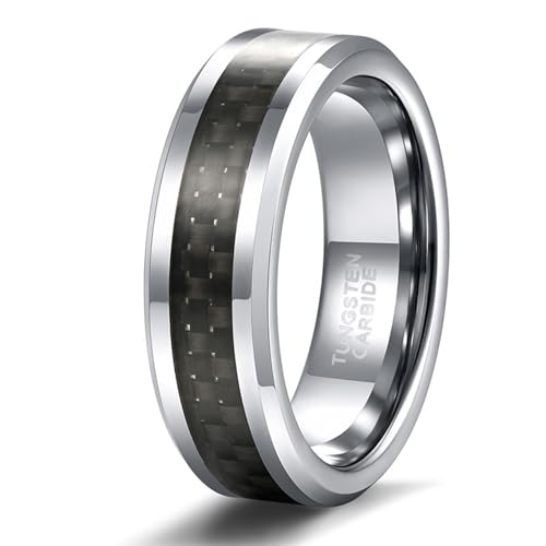 Bague acier tungstène homme KnSam, anneau carbone durable 8mm