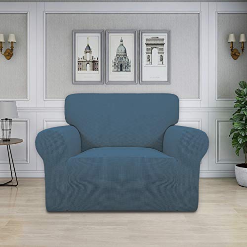 Image of Easy-Going Stretch Oversized Chair Sofa Slipcover 1-Piece Couch Sofa Cover Furniture Protector Soft with Elastic Bottom for Kids Spandex Jacquard Fabric Small Checks Bluestone