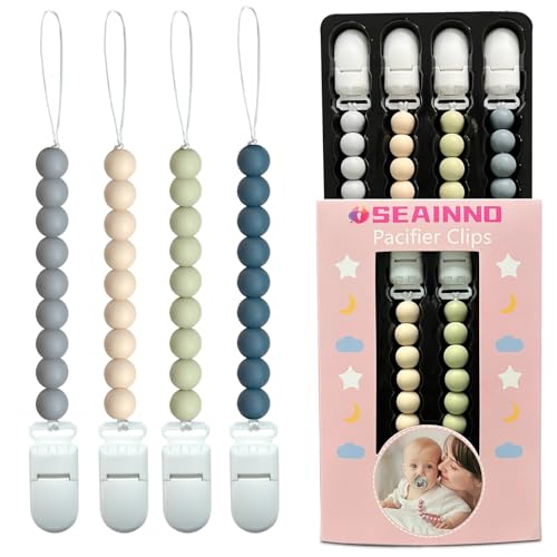 Image of ISEAINNO 4 Pack Silicone Pacifier Clips for Baby Girls & Boys, Baby Pacifier Holder Clip, Pacifier Clip,Newborn Essentials Must Haves, Gift for Baby Shower and Birthday