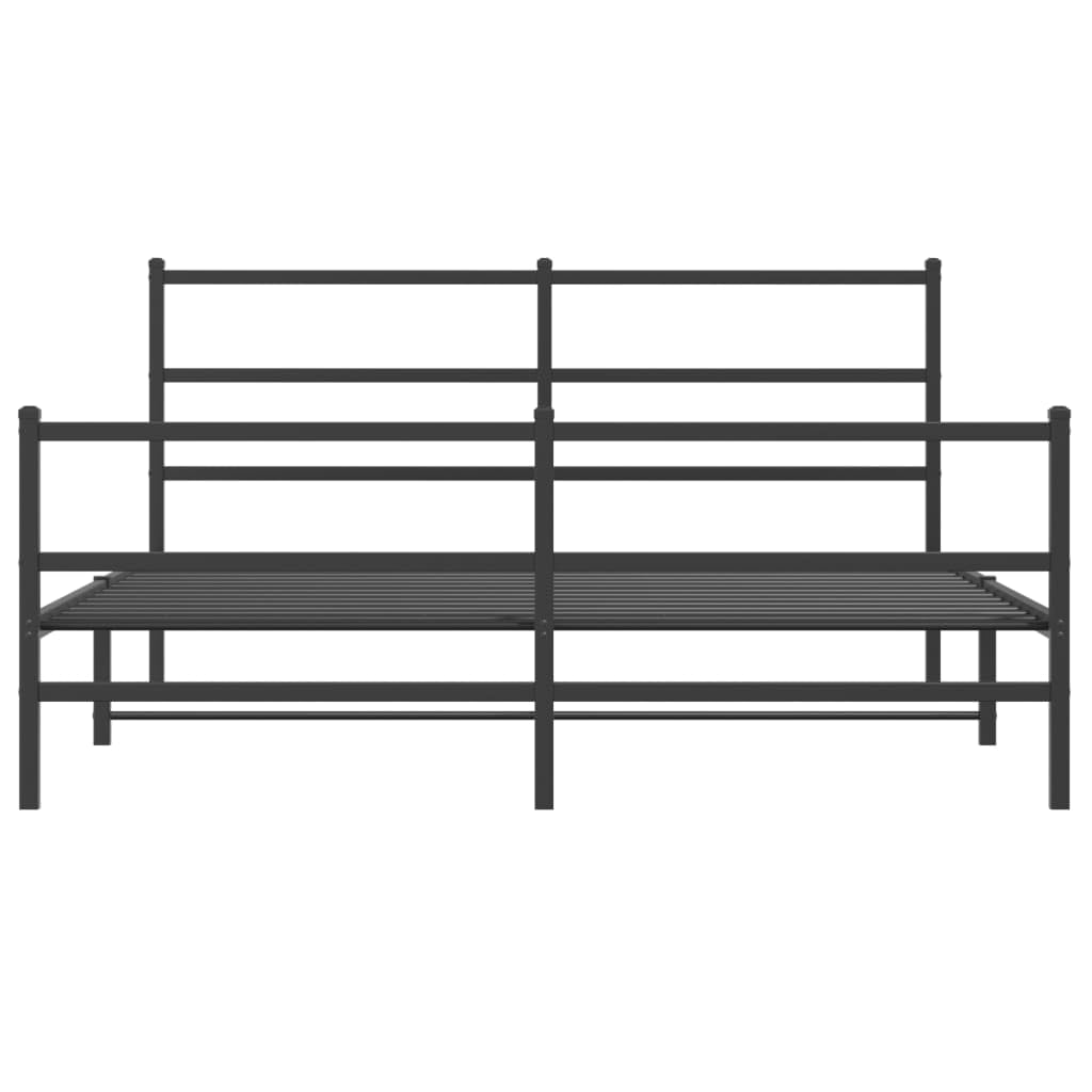 Black Metal Bed Frame 160x200 cm with Headboard & Footboard | Includes a steel slatted platform and under-bed storage space, suitable for bedrooms and guest rooms.