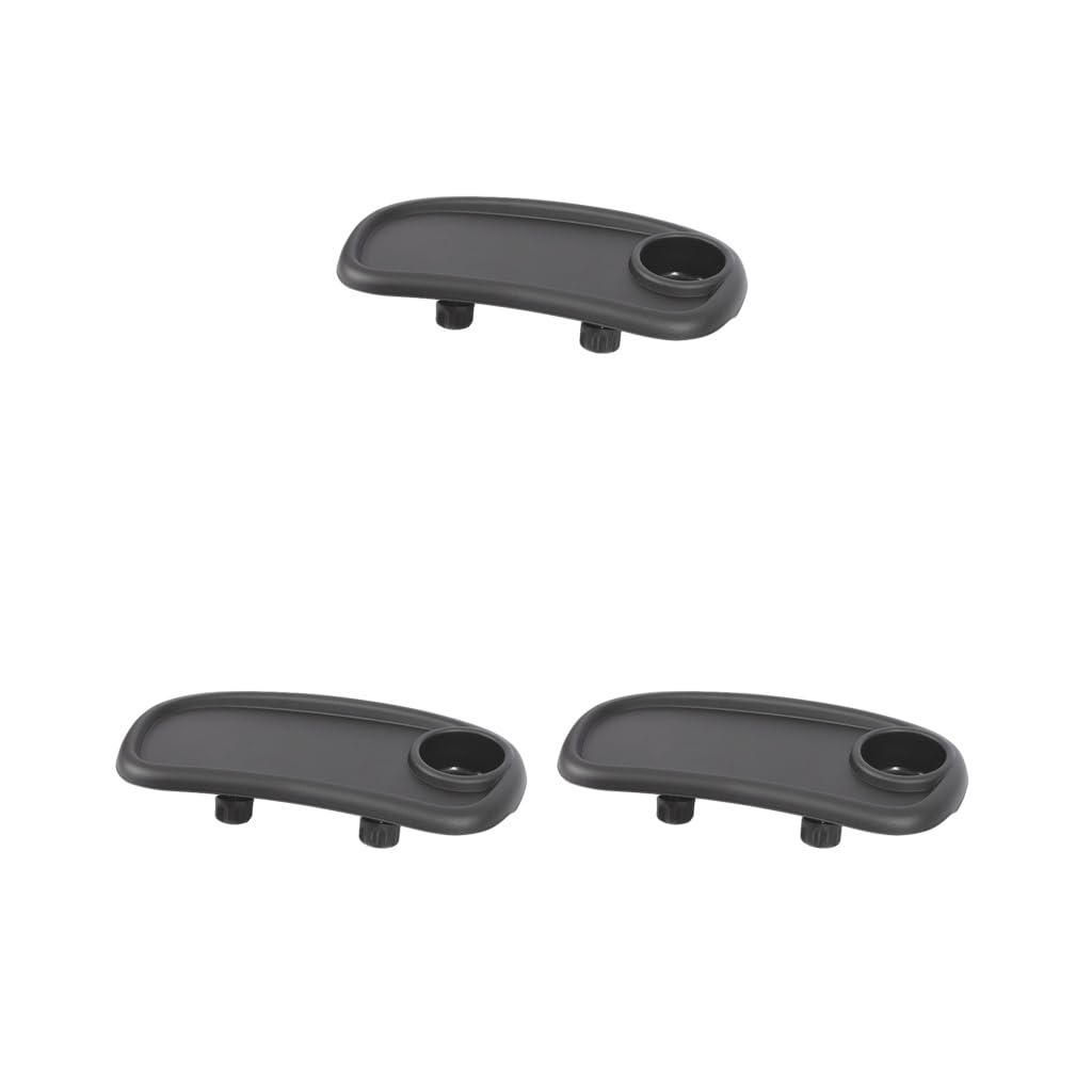 Lot de 3 plateaux pour poussette, plateau à goûter avec tasses, porte-biberons, rotatif, universel, noir