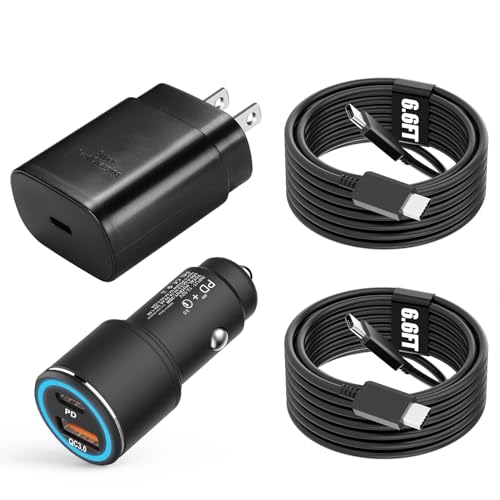 Samsung Super Fast Charger Type C Kit,25W PD USB C Wall/Car Charger for Samsung Galaxy S25/S24/S23/S22/Plus/Ultra/FE/Note 20/10/A71,2020/2018 Pad Pro/Air,with 2X USB C-to-C Cable(6.6ft)