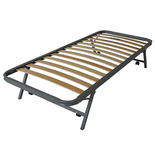 Somnus SANA - Rete Estraibile Salvaspazio a Scomparsa Sotto Letto in Ferro con Piedi Reclinabili Doghe in Legno cm 80x190 per materasso da Una Piazza 80 x 190
