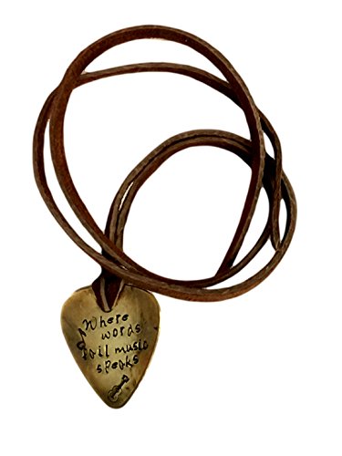 Guitar Pick - Where Words Fail Music Speaks Guitar and Notes Hand Stamped Necklace Leather BFF Gift