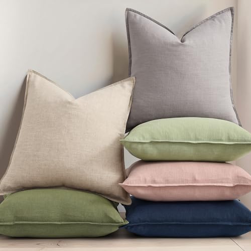 Image of decorUhome Decorative Linen Throw Pillow Covers 12x20 Inch Set of 2 Light Grey Lumbar Pillow Covers with Flange Edges Soft Farmhouse Boho Accent Pillow Cases for Couch Bed Living Room
