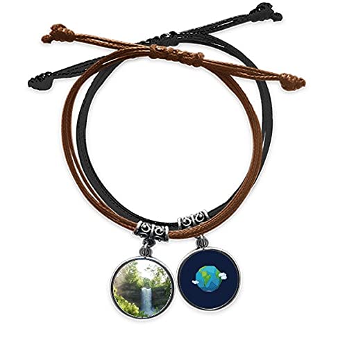 Pulsera de cuero La Ciencia de la Naturaleza con paisaje de cascada y cuerda artesanal