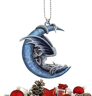 Loandicy Blue Moon Sleeping Dragon Pendant, Christmas Car Interior Hanging Ornaments, Fantasy Christmas Acrylic Ornament and Holiday Decoration for Men, Women, Kids, Girl, Boy