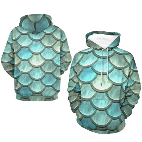 Sweat à capuche unisexe écailles bleues et vertes pull taille S - 7