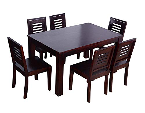 Image of Furniture Solid Sheesham Wood 6 Seater Dining Table Set with Chairs | Wooden Six Seater Dining Set for Home, Kitchen, Living Room & Restaurants (Mahogany Finish) | 1 Year Warranty