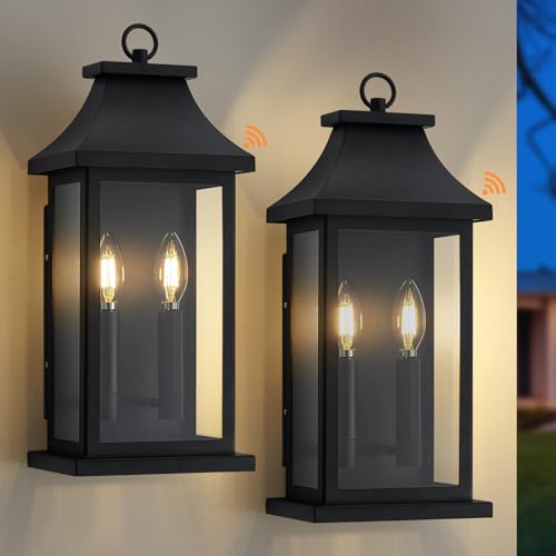 Image of Dusk to Dawn Outdoor Wall Lantern, Black Outdoor Porch Lights, 18'' 2 Pack
