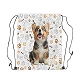 Mochila con Cordón Perro De Dibujos Animados, Adorable Cachorro, Animales, Mascota, Kawaii, Huella De Pata Gym Bag Sport Mochila Cuerdas Repelente Al Agua Bolsa con Cordón M