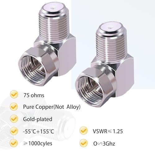 CNARIO 2 piezas conector coaxial en ángulo recto F macho a hembra miniatura 4