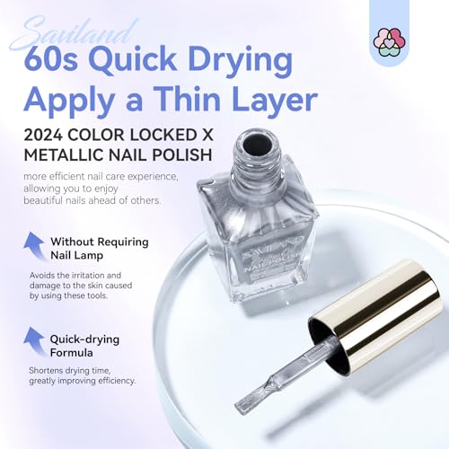 Image of SAVILAND Chrome Silver Nail Polish: Quick Dry Mirror Silver Nail Polish Regular Metallic Fingernail Polish Easy To Use & Remove No Curing Needed Bulk Nail Lacquer for Toes Nail Art DIY Home 0.34 oz