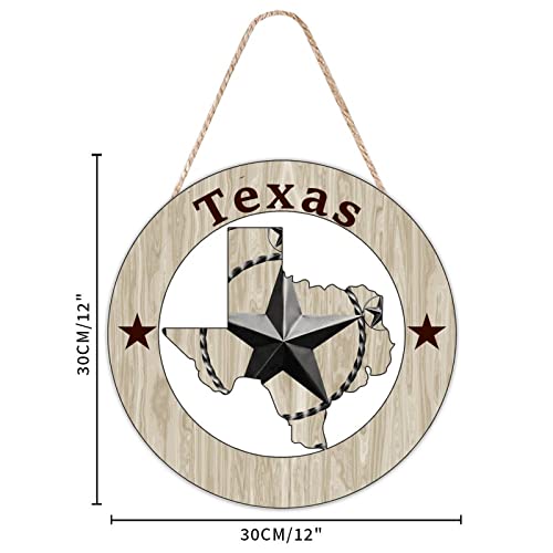 Junelucky Western Texas Stars Decorative Wood Sign 12"X12" Rustic Farmhouse Round Wooden Sign For Bedroom Living Room Bathroom Farm Wall Art Plaque New Home Decor #TOP3
