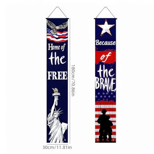 Image of BlissYard 2Pcs 4th of July Decorations Banner American Patriotic Door Banners Hanging Porch Signs Independence Day Banner for Veterans Day Memorial Day Patriotic Decor for Indoor Outdoor Supplies