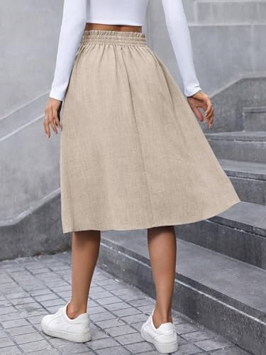 EARKOHA 2025 Skirt for Women Denim A-Line Skirt Autumn Loose Fit Button Midi Skirts Khaki L2