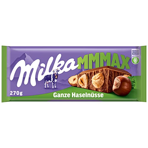 Milka Ganze Haselnüsse 1 x 270g I Großtafel I Alpenmilch-Schokolade I mit ganzen Haselnüssen I Milka Nuss-Schokolade aus 100% Alpenmilch I Tafelschokolade