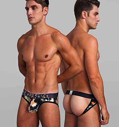 image for Arjen Kroos Mens Sexy Printed Jockstrap Breathable Mesh Thong Underwea