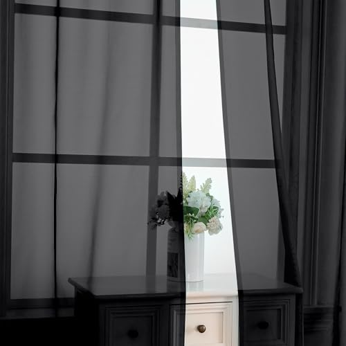 Image of OVZME Black Sheer Curtains 78 Inches Long 2 Panels - Soft Light Filtering Window Sheer Panels for Living Room /Bedroom, Top Dual Rod Pocket, 1 Pair, Each 42Wx78L Inches