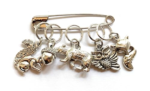Woodland Stitch Markers for Knitting on Unbreakable Metal Snag Free Rings Handmade in USA by Darlene's Gift Shop