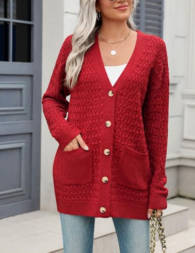 Image of Zeaoo Cardigan Sweaters for Women Long Sleeve Fall Clothes Button Down Tops | Long Sleeve Chunky Cable Knit Fall Cardigans Sweaters,Button Down Open Front Outerwear,Womens Tops,Cardigan with Pockets