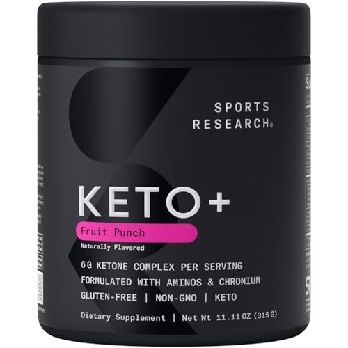 Sports Research® Keto Plus Exogenous Ketones with goBHB® - Premium Keto Powder Supporting Ketosis, Energy & Cognitive Function - Keto Certified · Vegan Friendly · 30 Servings (Fruit Punch)