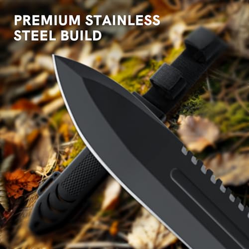Image of Dispatch Fixed Blade Hunting Knife with Sheath, 12-inch Survival Knives for Men Tactical Bowie Knife with Non-Slip Handle for Bushcraft, Outdoor Camping