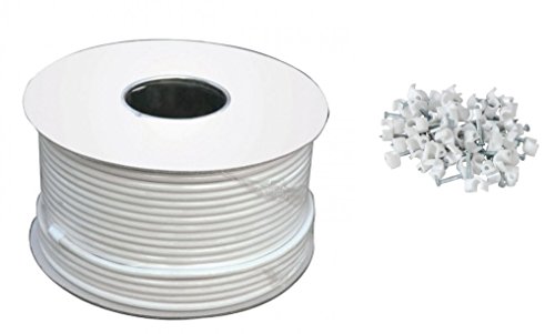 Aerials Satellites and Cables RG6 - Cable coaxial Digital 4K, 100 m, Listo con Clips para TV, Color Blanco Cover