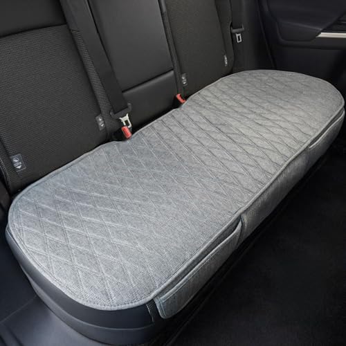Image of Leader Accessories Faux Linen Rear Bench Seat Cover, Size S, Grey | Breathable Back Seat Protector With Non-Slip Bottom, Diamond Stitched Bench Seat Cushion for Vehicles Cars Van SUV Truck
