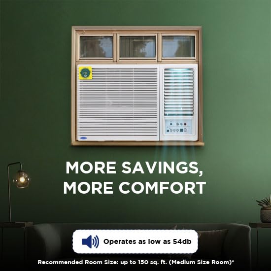 Image of Carrier ESTRELLA GXi 1.5 Ton 5 Star Window Inverter AC with Dust Filter, Auto Restart, Turbo /Sleep /Dry Mode | 100% Copper Condenser | Energy Efficient, Cools Even at 52C (CIW19EC5R36F0, White)